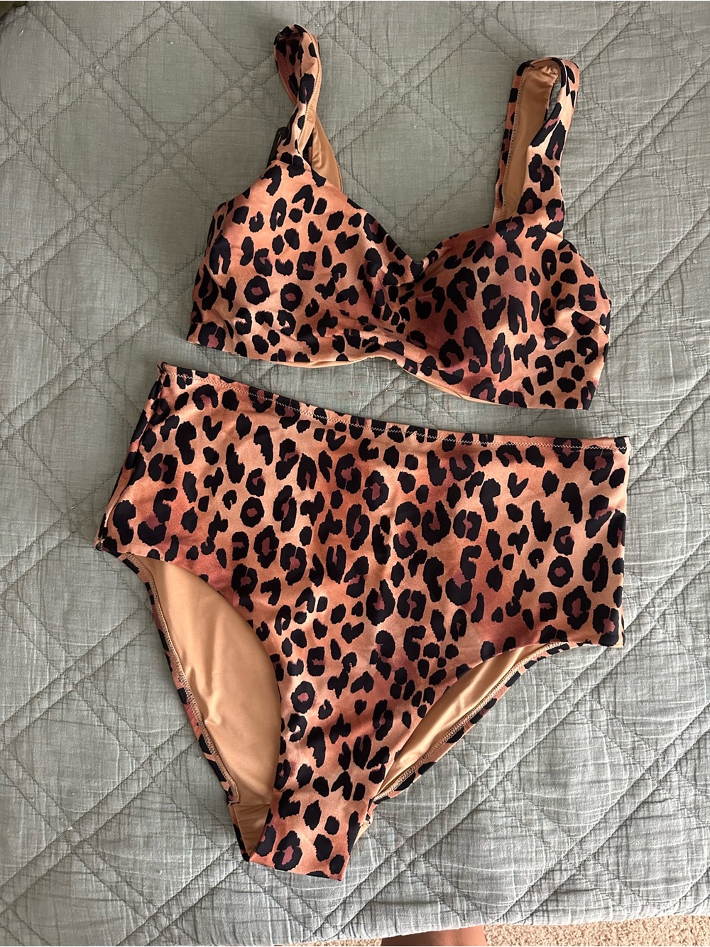 City Chic Leopard Print High-Waist Bikini in Tan and Black